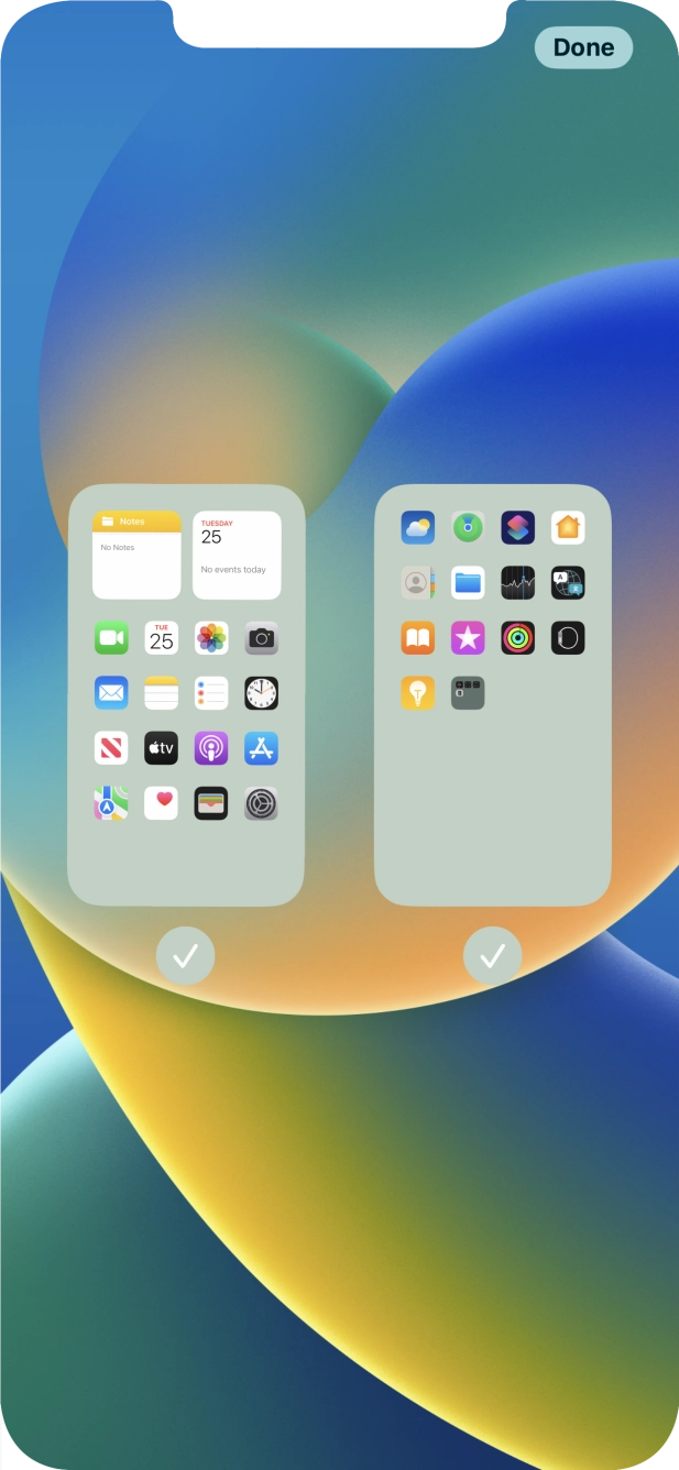 Press the fields below the required home screens to select or deselect them. Press the fields below the required home screens to select or deselect them.