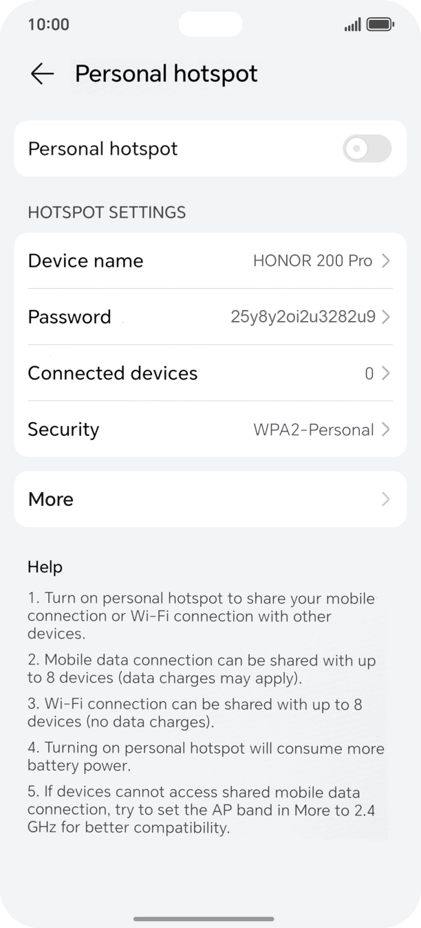 Press Device name and key in the required name for the WiFi hotspot. Press Device name and key in the required name for the WiFi hotspot.