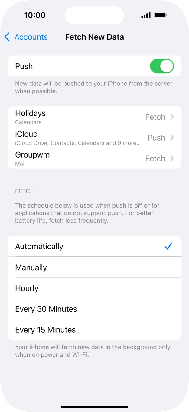 Press the indicator next to 'Push' to turn the function on or off. Press the indicator next to 'Push' to turn the function on or off.