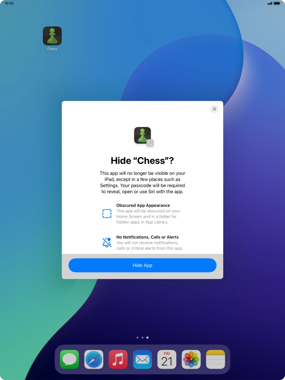 Press Hide App.