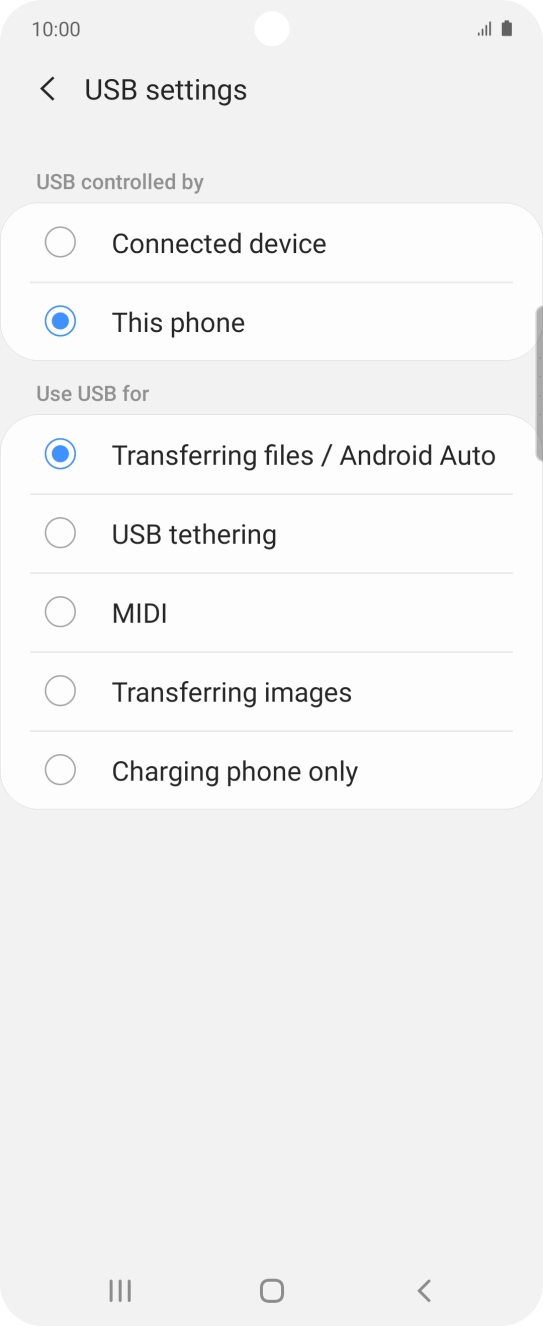 Press Transferring files / Android Auto. Press Transferring files / Android Auto.