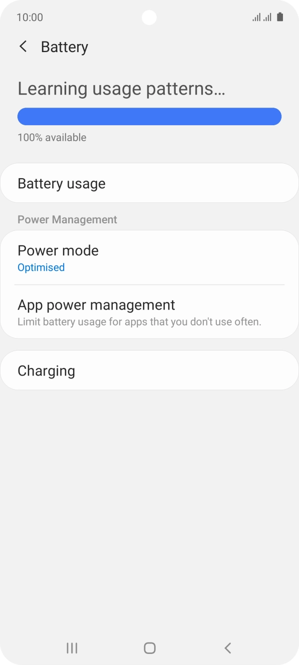 Press Power mode. Press Power mode.