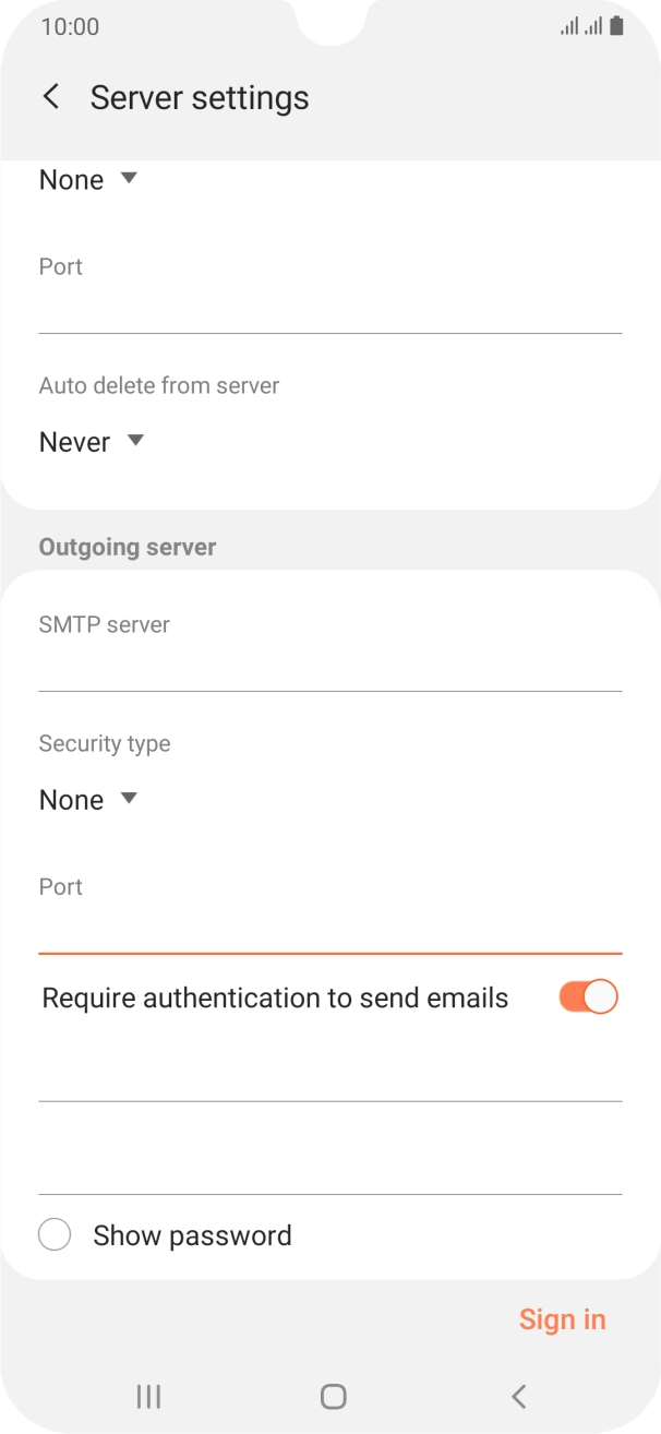 Press the indicator next to 'Require authentication to send emails' to turn on the function. Press the indicator next to 'Require authentication to send emails' to turn on the function.