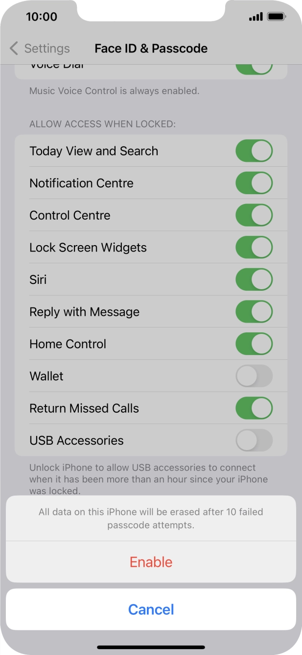 If you turn on the function, press Enable. If you turn on the function, press Enable.
