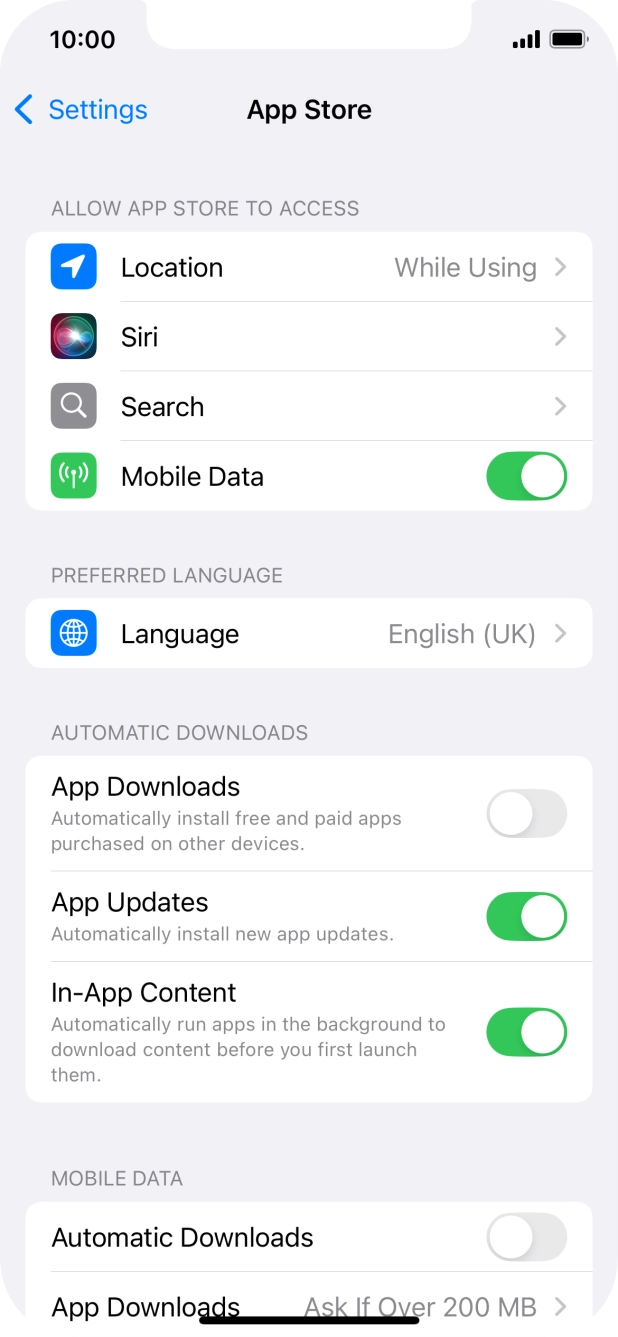 Press the indicator next to 'App Updates' to turn the function on or off. Press the indicator next to 'App Updates' to turn the function on or off.