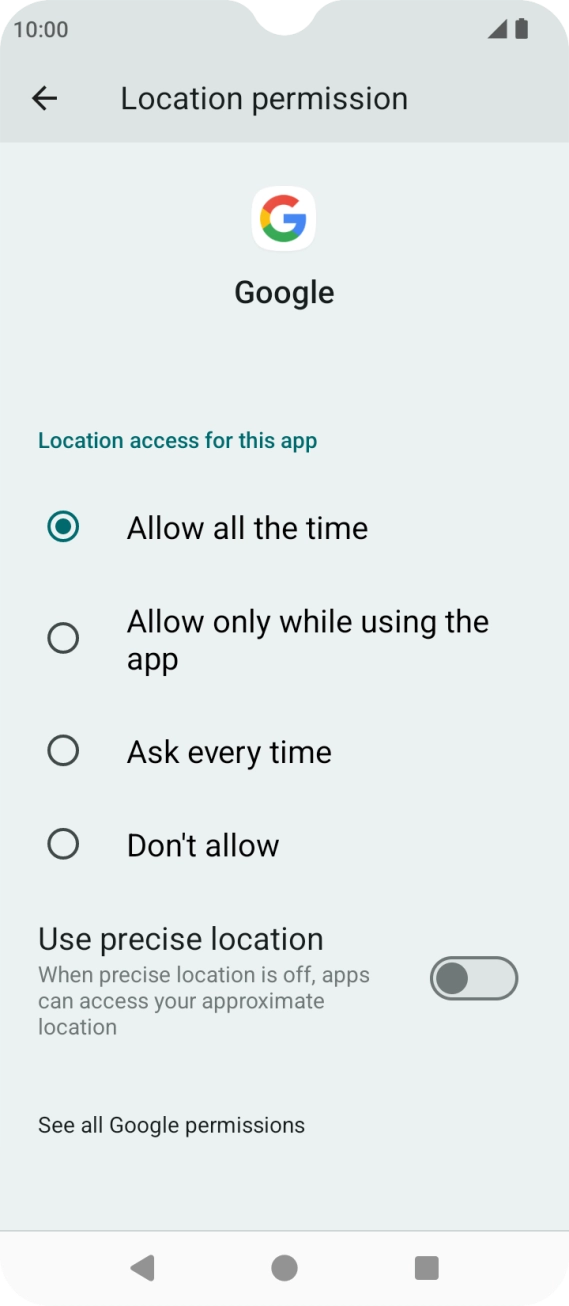 Press the required setting.