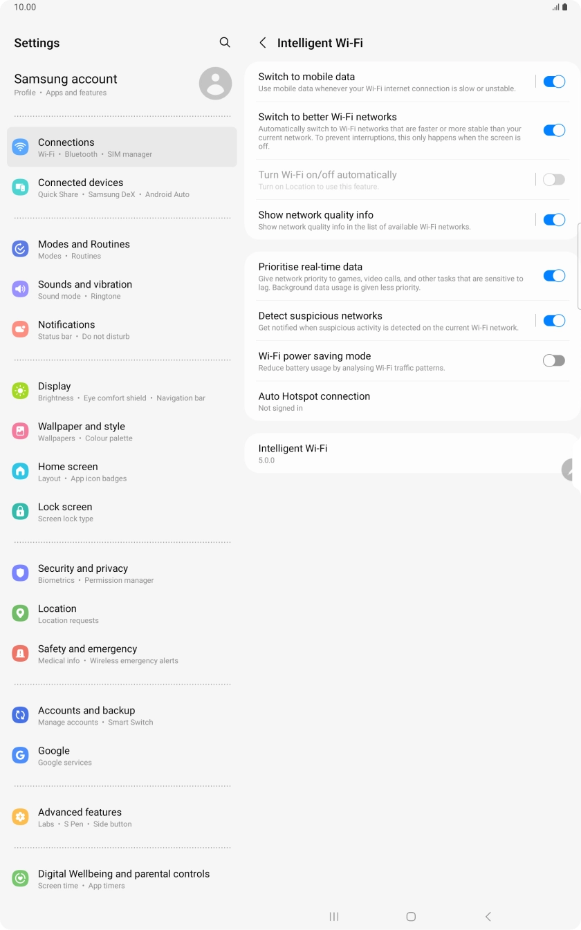 Press the indicator next to 'Switch to mobile data' to turn the function on or off. Press the indicator next to 'Switch to mobile data' to turn the function on or off.