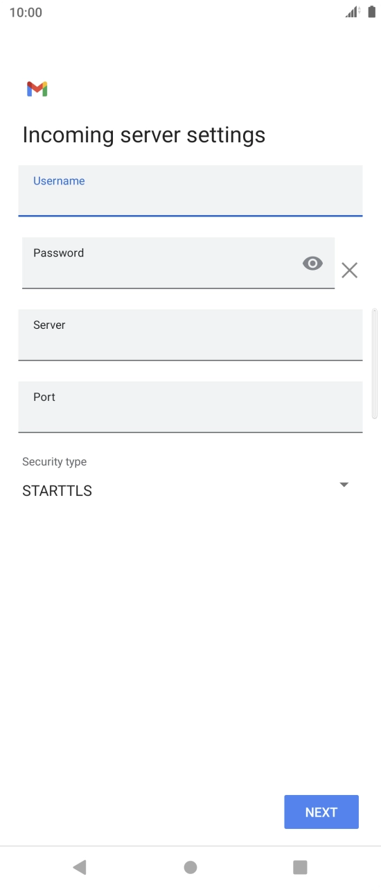 Press the field below 'Server' and key in the name of your email provider's incoming server. Press the field below 'Server' and key in the name of your email provider's incoming server.