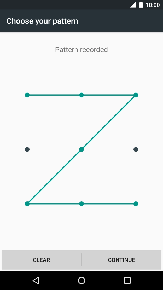 Slide your finger across the screen to connect at least four points and press CONTINUE. Slide your finger across the screen to connect at least four points and press CONTINUE.