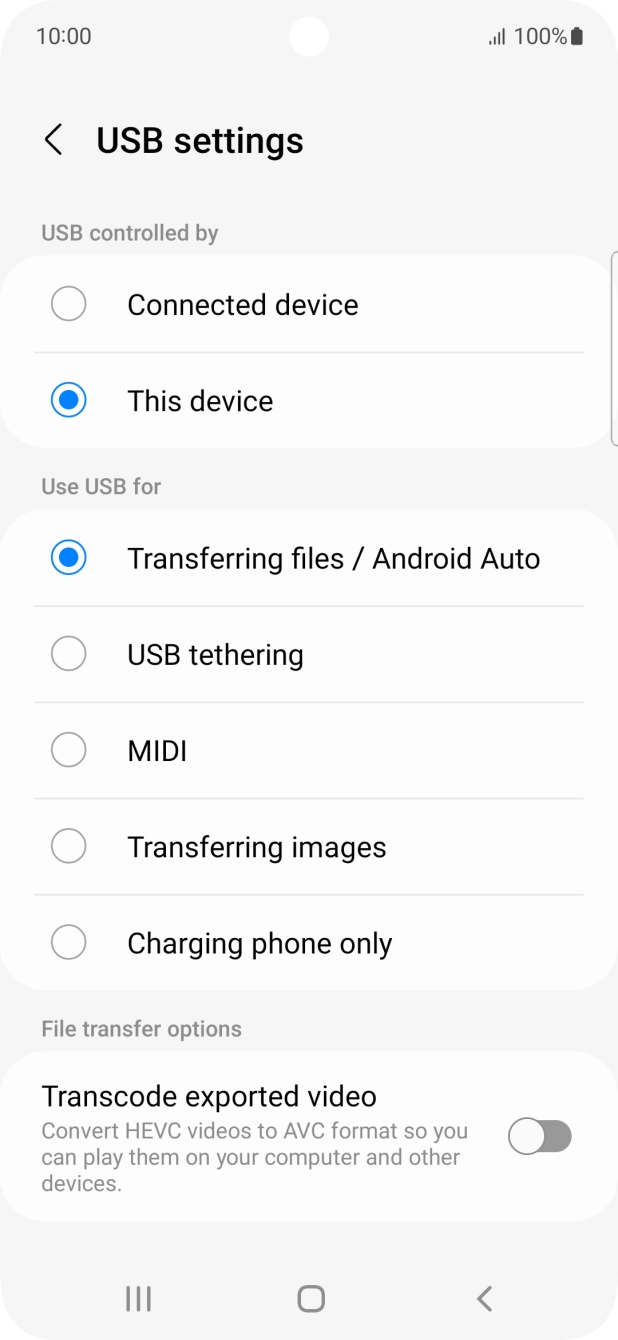 Press Transferring files / Android Auto. Press Transferring files / Android Auto.