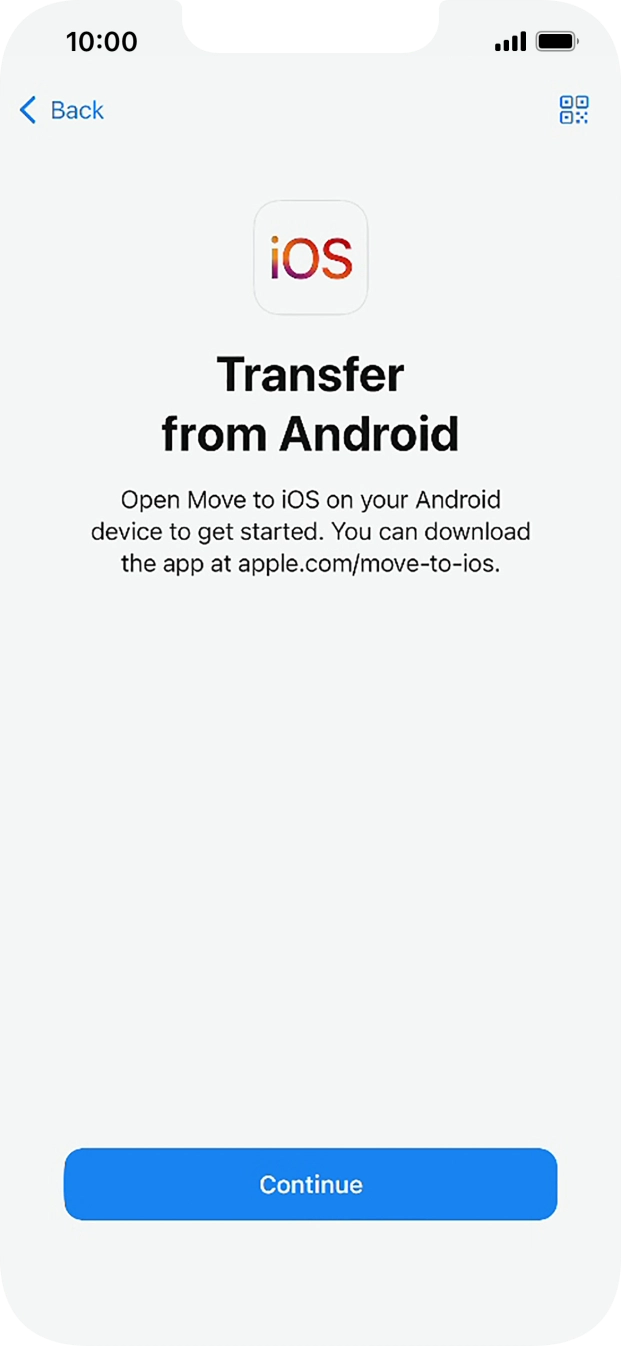 To transfer content to your phone, you need to install the app 'Move to iOS' on the Android phone. When the app is installed, press Continue.
