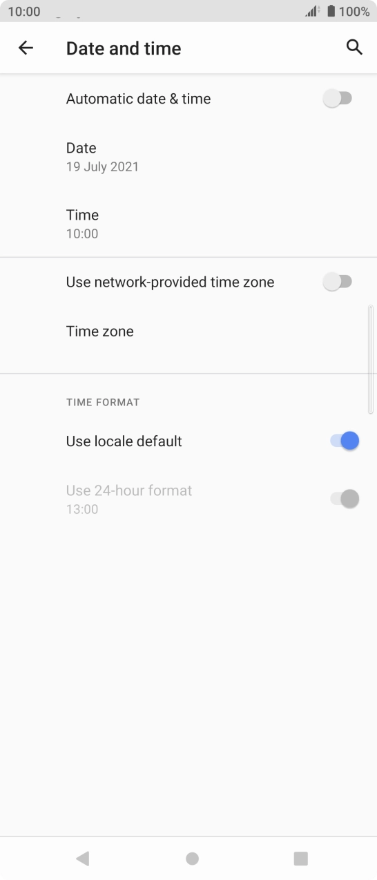 Press the indicator next to 'Automatic date & time' to turn on the function.