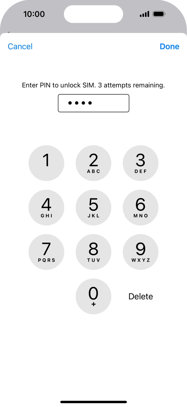 Key in your SIM PIN and press Done. The default SIM PIN is 0000.
