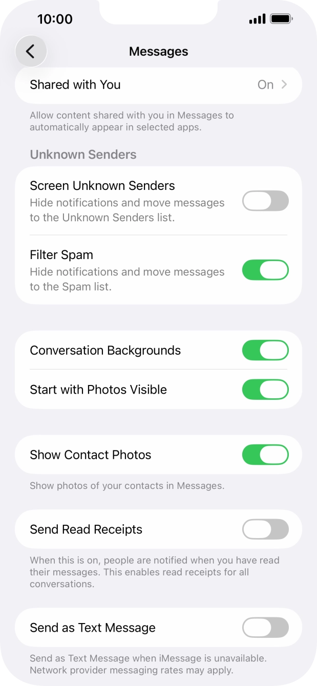 Press the indicator next to 'Send as Text Message' to turn the function on or off.