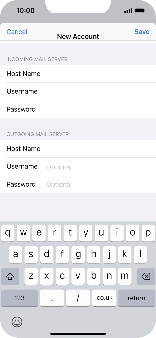 Press Username and key in the username for your email account.