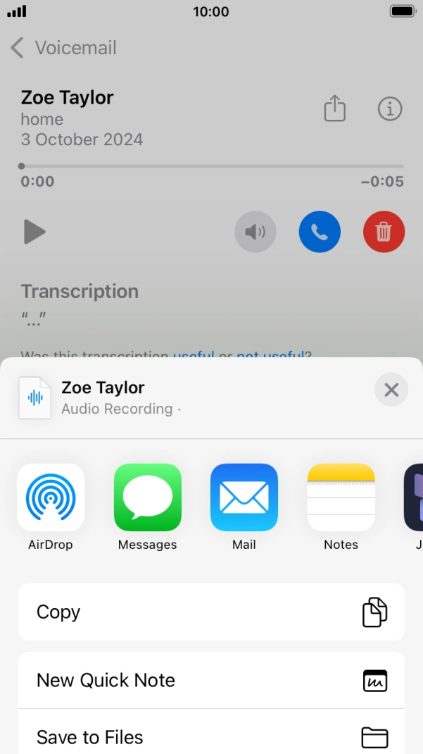 Press the required setting and follow the instructions on the screen to share or save the message.