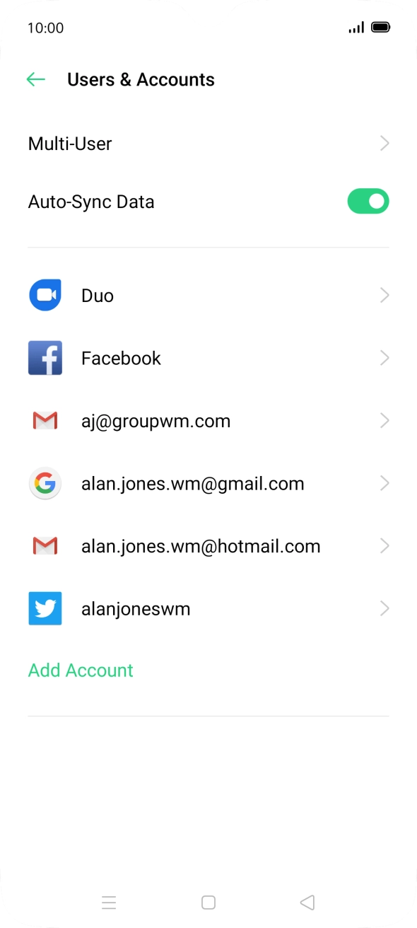 Press the indicator next to 'Auto-Sync Data' to turn the function on or off.