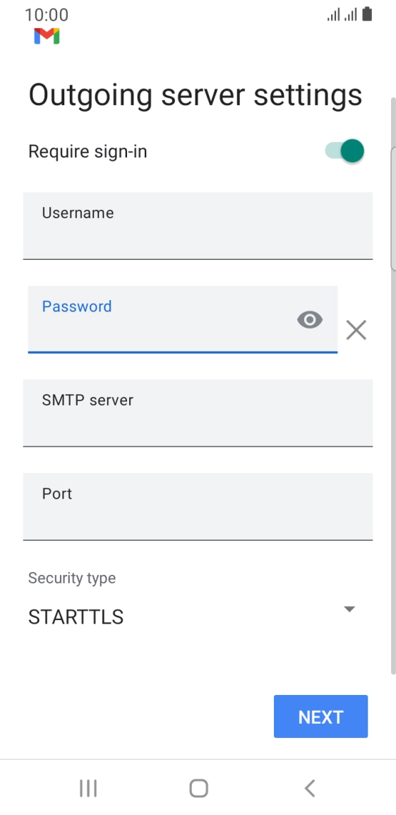 Press the field below 'SMTP server' and key in the name of your email provider's outgoing server.
