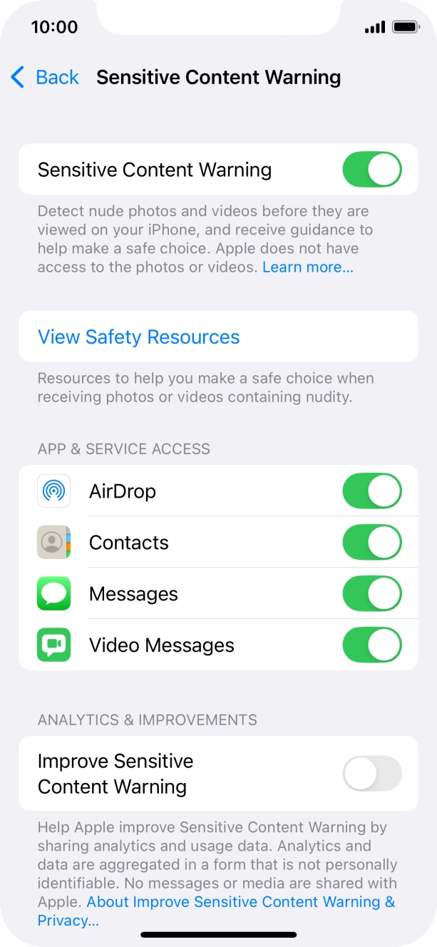 Press the indicators next to the required applications to turn the function on or off. Press the indicators next to the required applications to turn the function on or off.