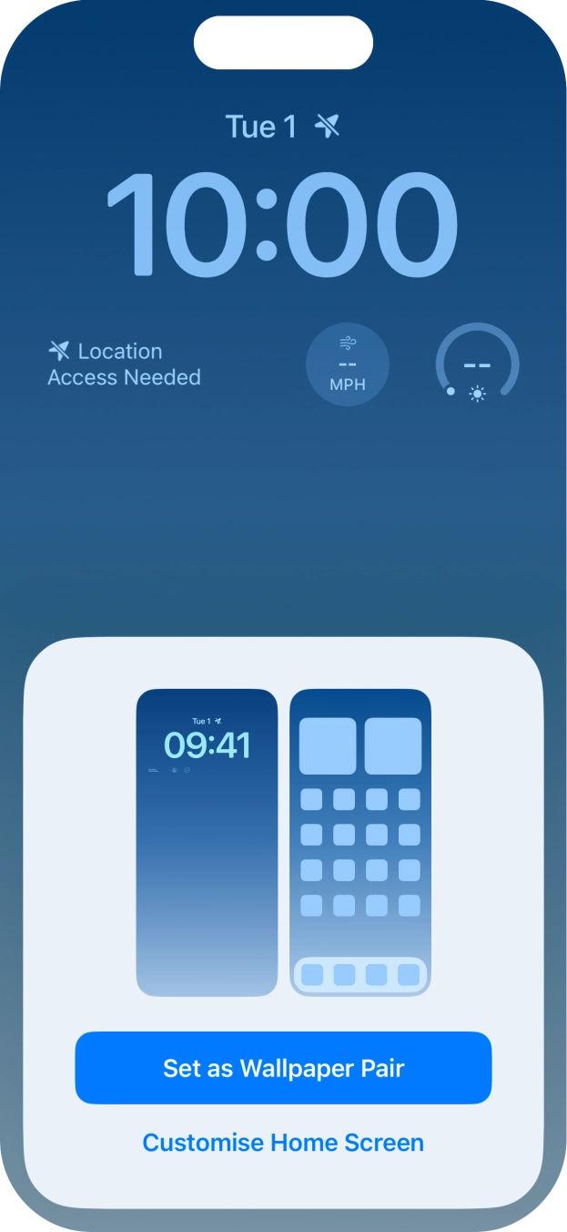 To use the same colour theme on the home screen, press Set as Wallpaper Pair. To use the same colour theme on the home screen, press Set as Wallpaper Pair.