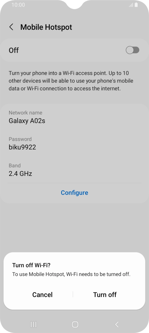 If WiFi is turned on, press Turn off. If WiFi is turned on, press Turn off.