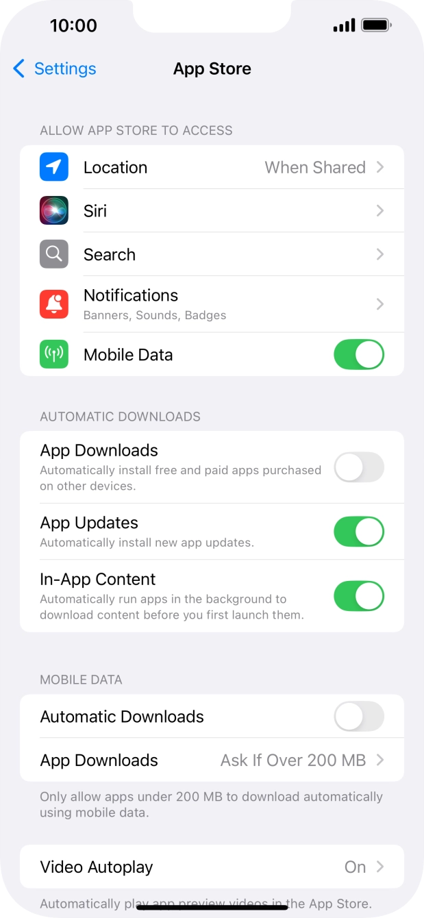 Press the indicator next to 'App Updates' to turn the function on or off.