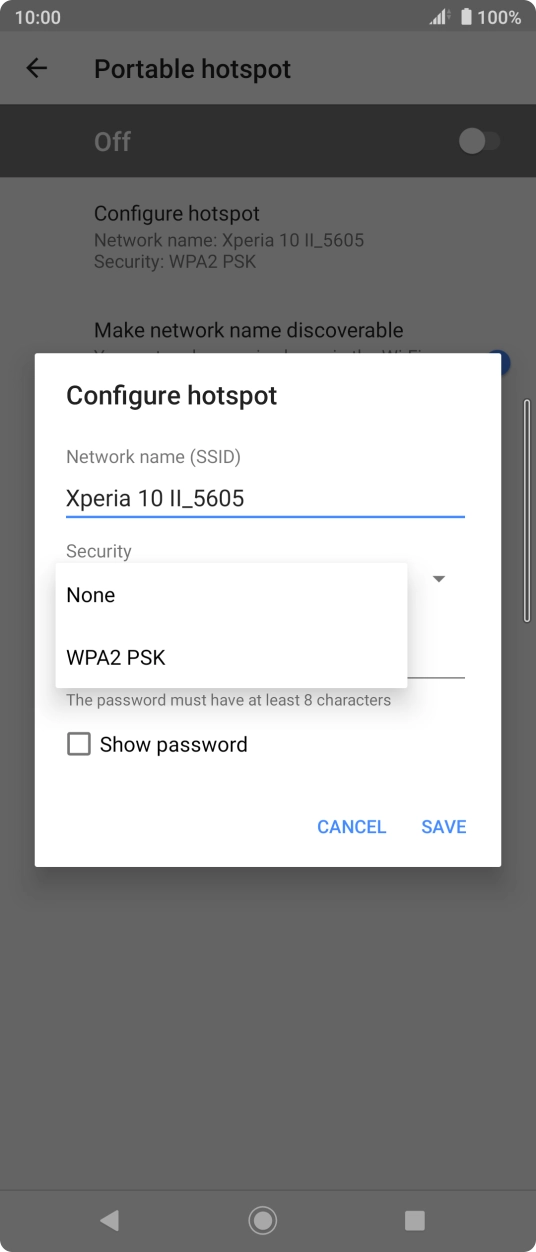 Press WPA2 PSK to password protect your WiFi hotspot. Press WPA2 PSK to password protect your WiFi hotspot.