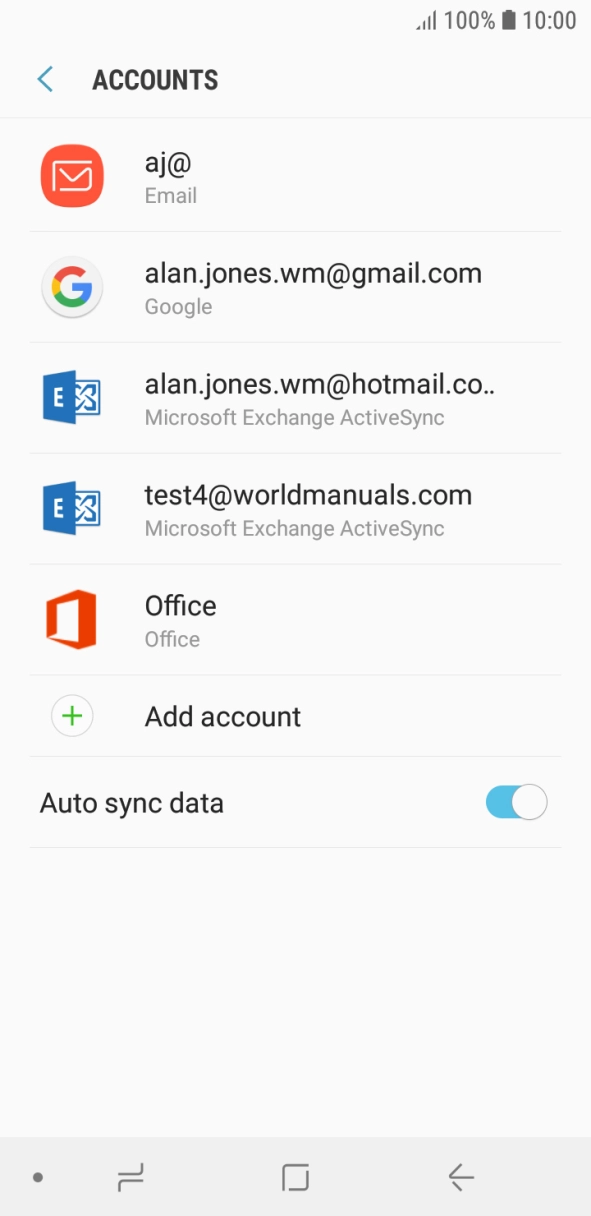 Press the indicator next to 'Auto sync data'. Press the indicator next to 'Auto sync data'.