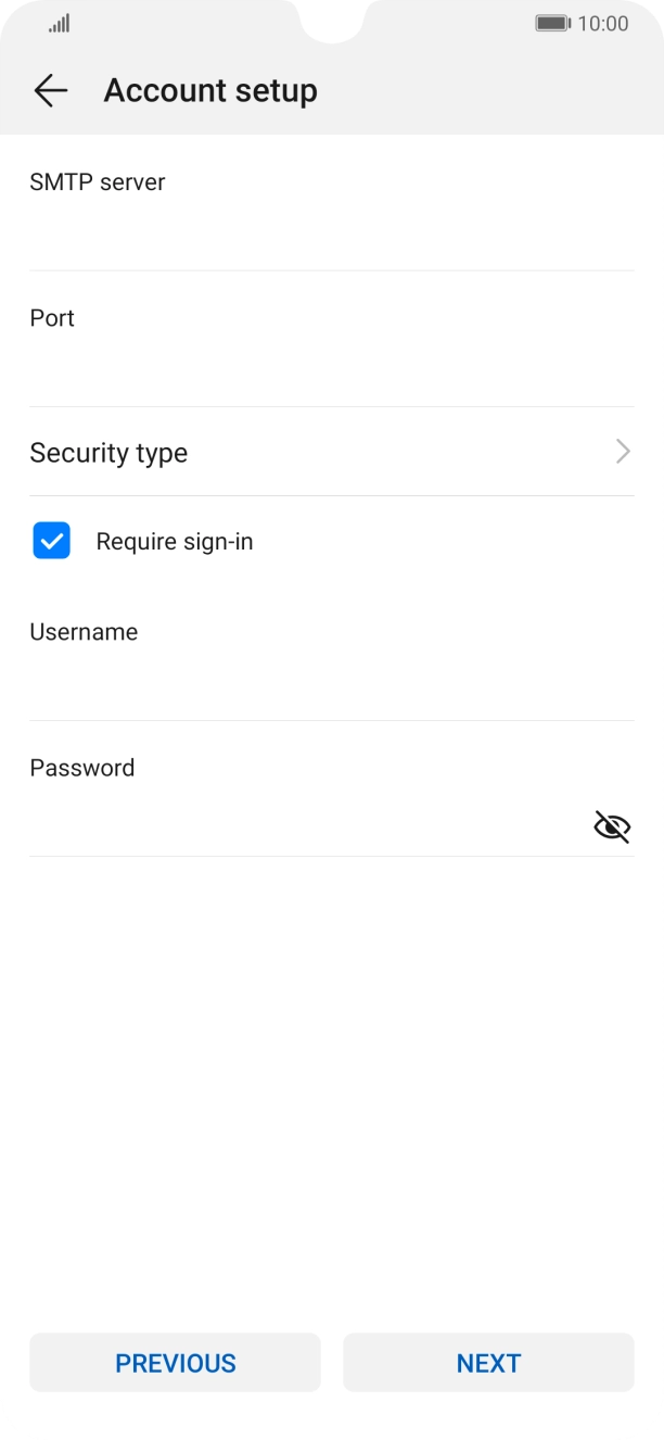 Press the field below 'SMTP server' and key in the name of your email provider's outgoing server. Press the field below 'SMTP server' and key in the name of your email provider's outgoing server.