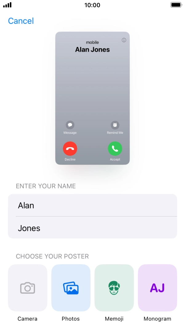 Press the required category and follow the instructions on the screen to select and save the required picture to your Contact Poster.