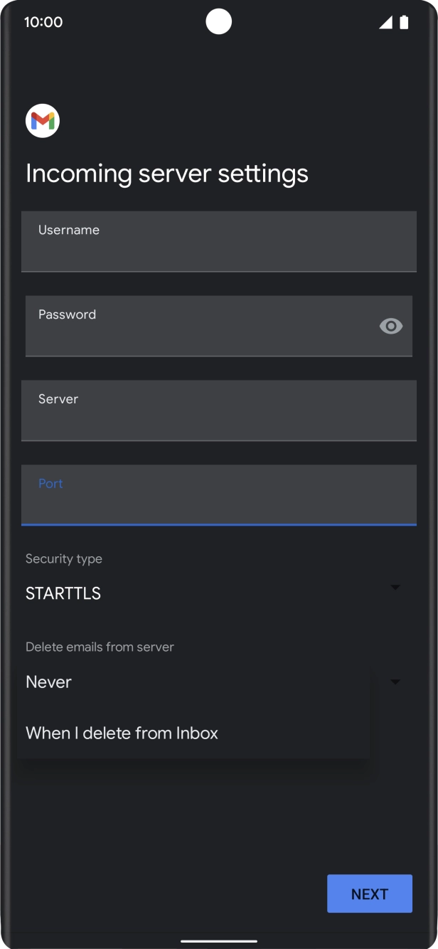 Press Never to keep emails on the server when you delete them on your phone. Press Never to keep emails on the server when you delete them on your phone.