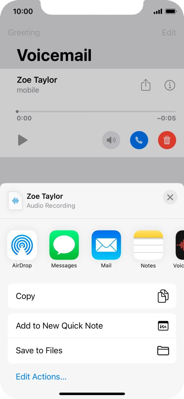 Press the required setting and follow the instructions on the screen to share or save the message.