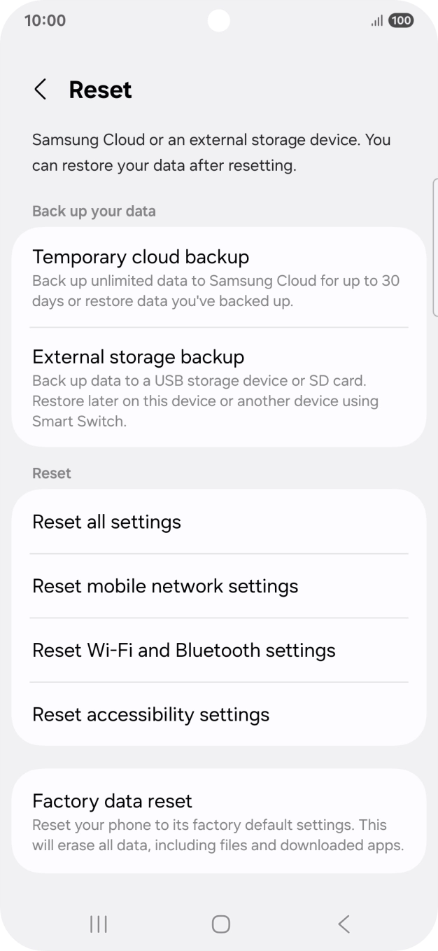 Press Factory data reset.