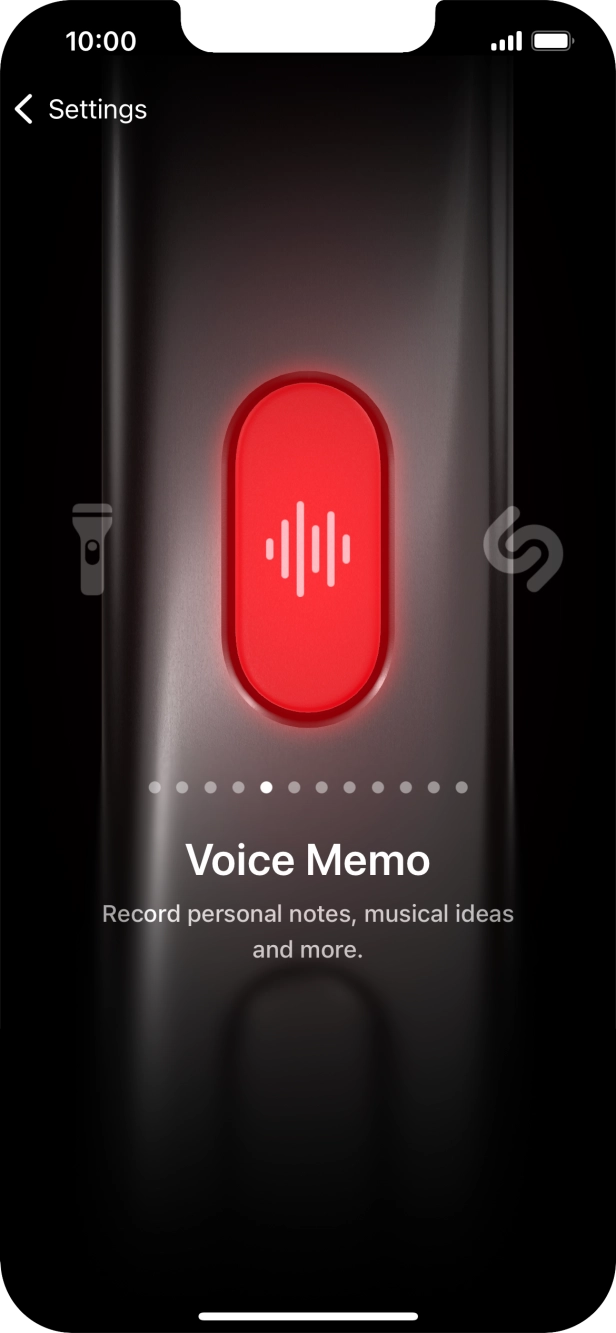 Slide your finger right or left on the screen to select the required function.