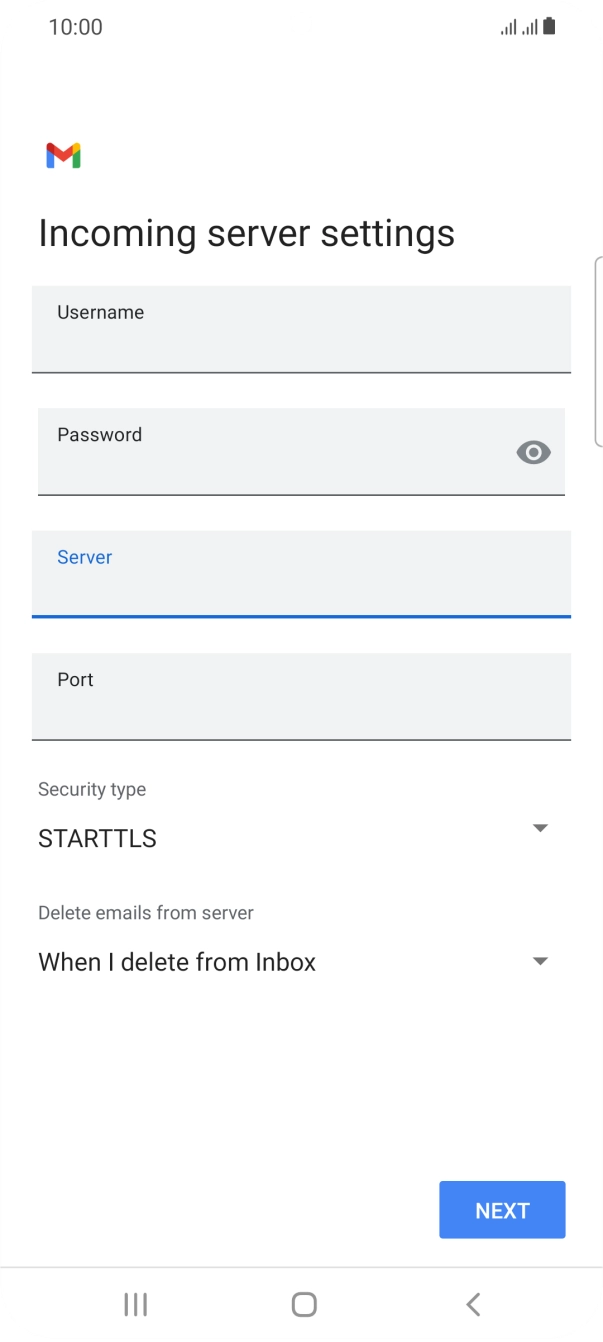 Press the field below 'Port' and key in 110. Press the field below 'Port' and key in 110.