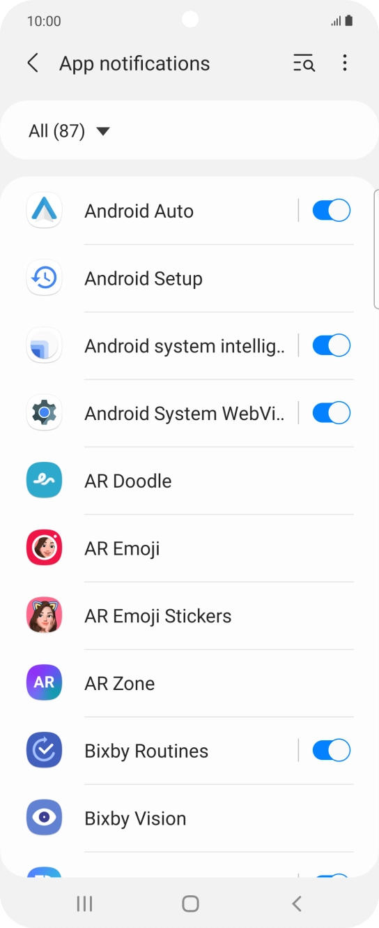 Press the indicators next to the required apps to turn the function on or off. Press the indicators next to the required apps to turn the function on or off.