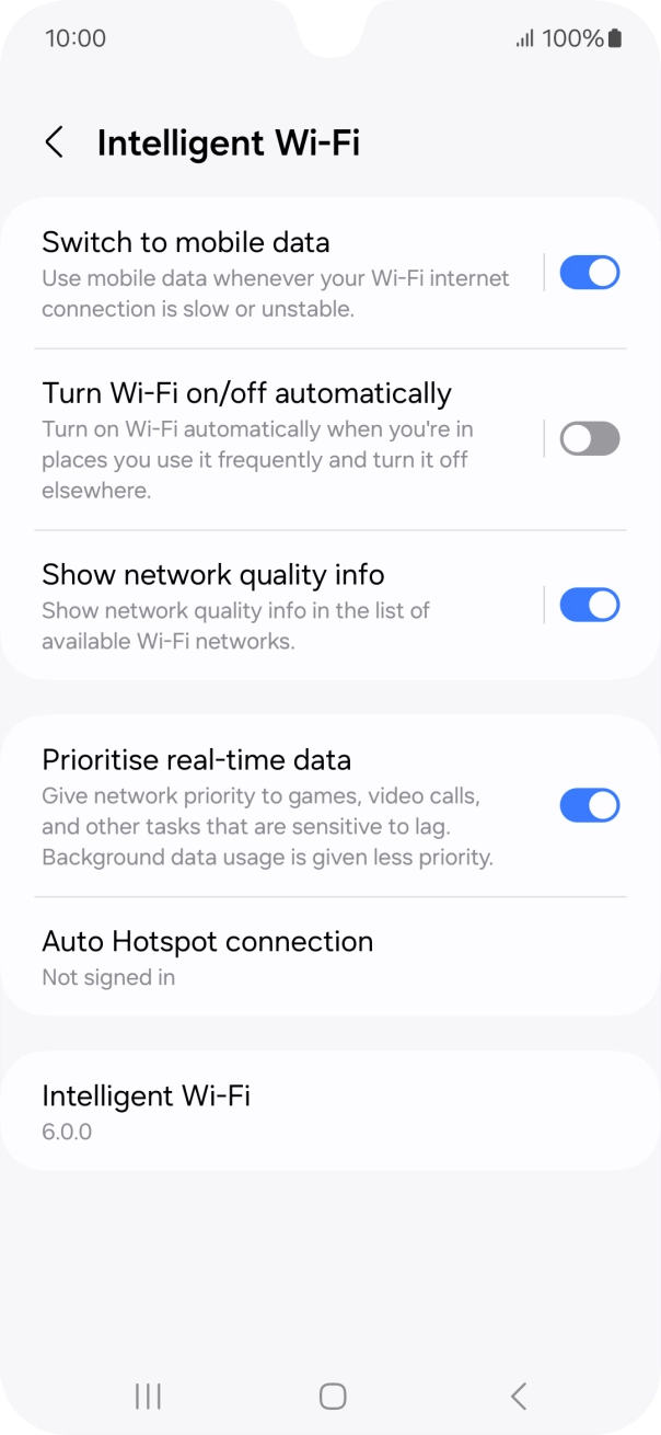 Press the indicator next to 'Switch to mobile data' to turn the function on or off. Press the indicator next to 'Switch to mobile data' to turn the function on or off.