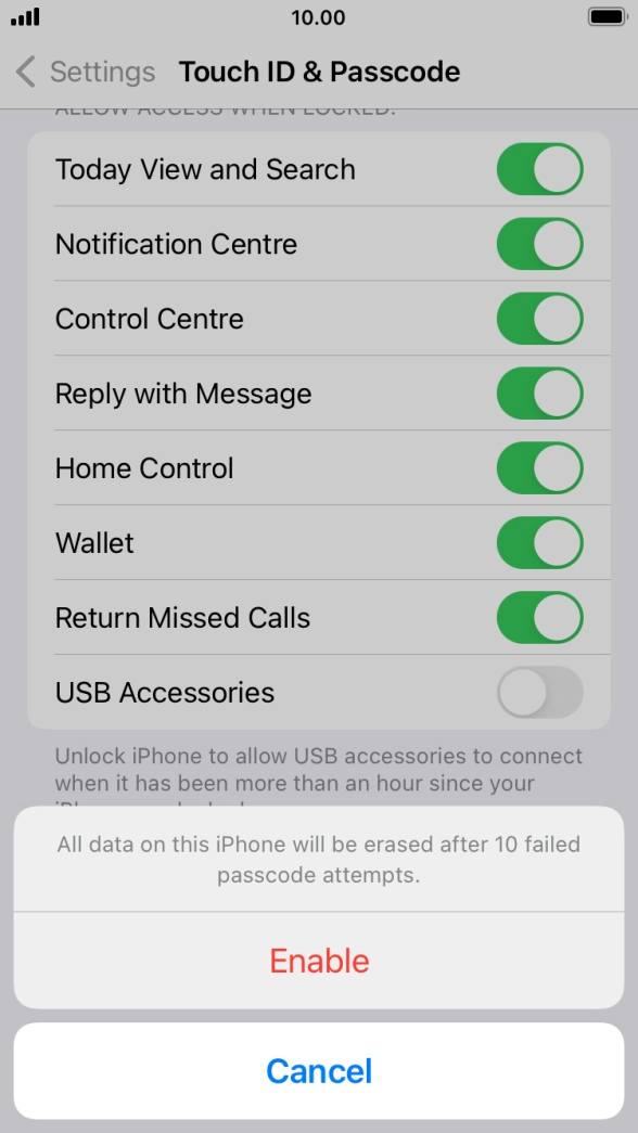 If you turn on the function, press Enable. If you turn on the function, press Enable.