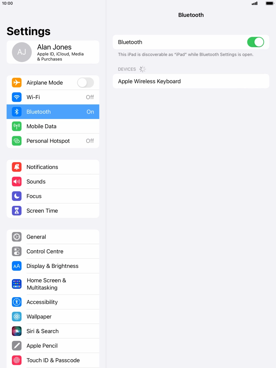 Press the required Bluetooth device and follow the instructions on the screen to pair the device with your tablet.