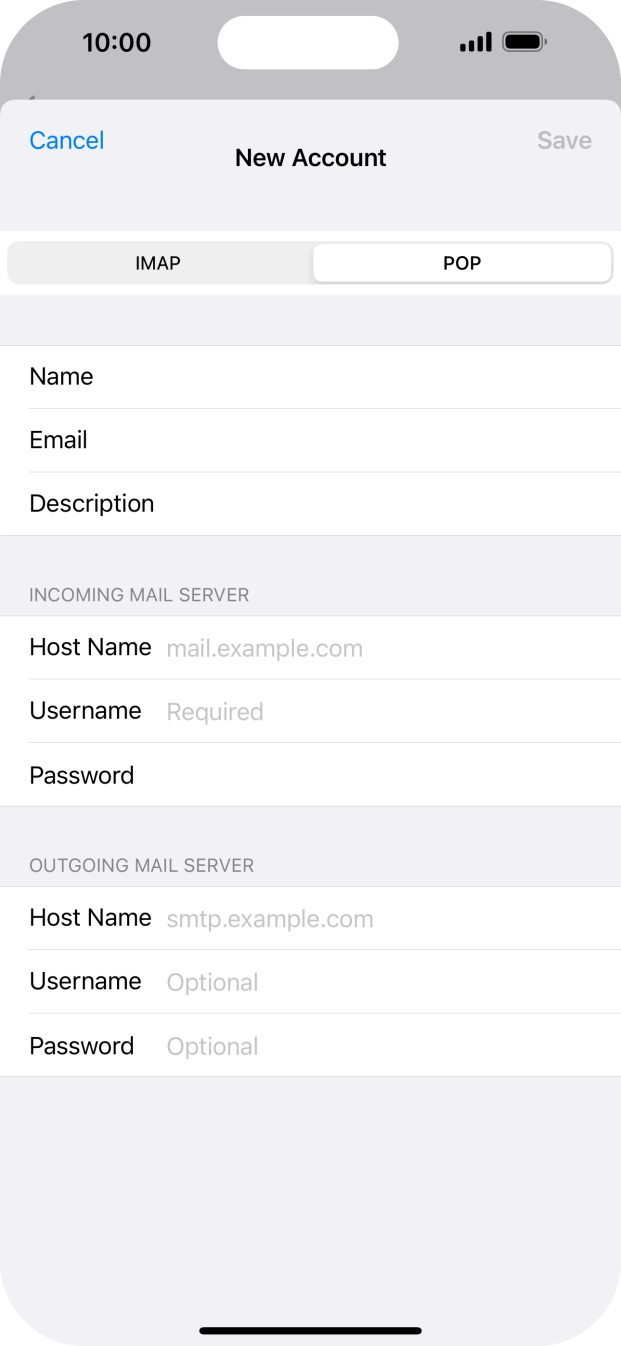 Press Host Name and key in the name of your email provider's incoming server. Press Host Name and key in the name of your email provider's incoming server.