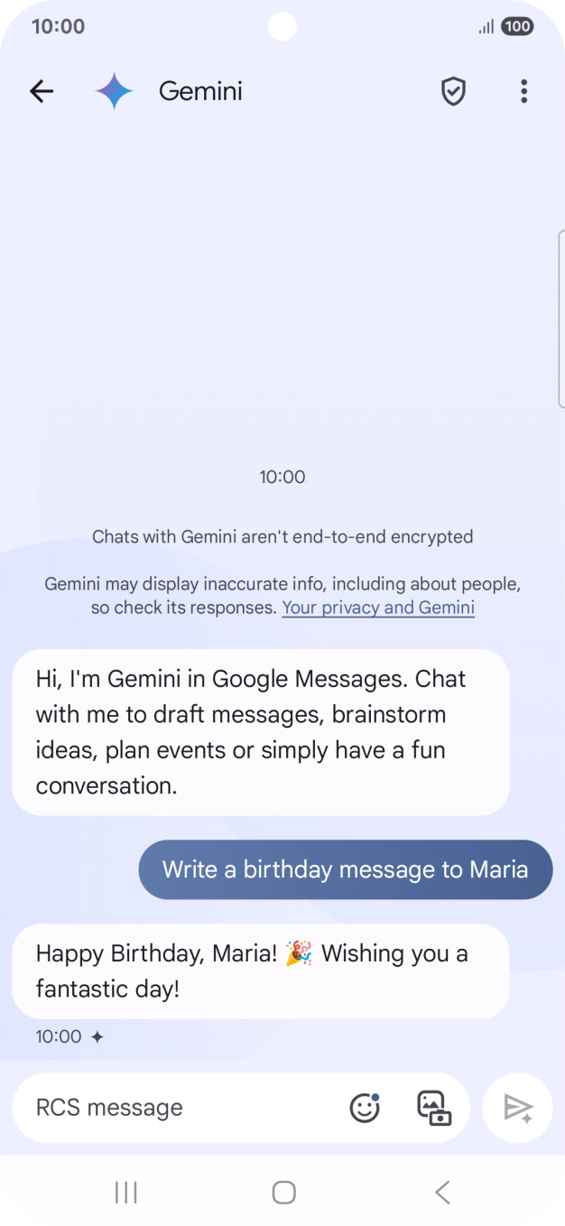 The text suggestion from Gemini is displayed. The text suggestion from Gemini is displayed.