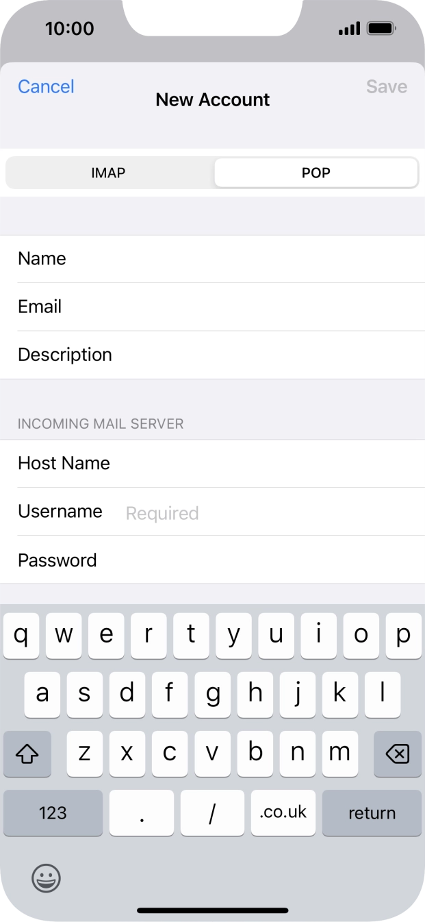 Press Username and key in the username for your email account.