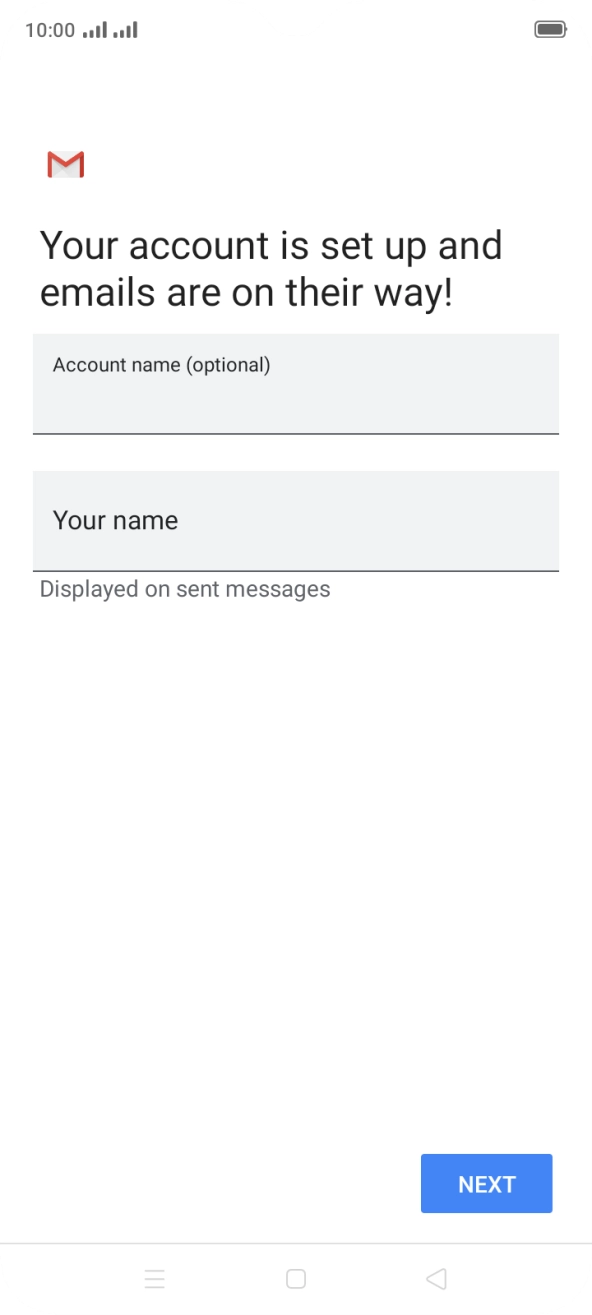 Press the field below 'Account name (optional)' and key in the required name. Press the field below 'Account name (optional)' and key in the required name.