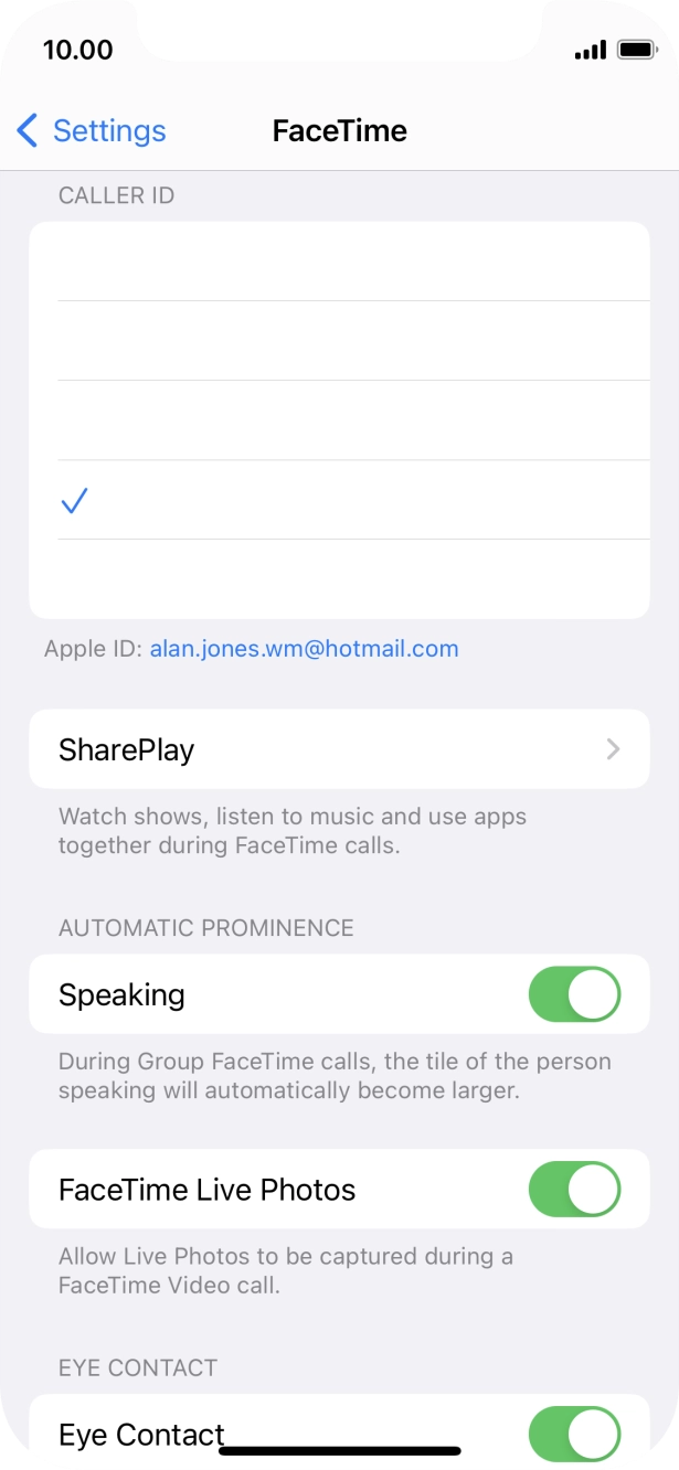 Press the required setting below 'CALLER ID'.