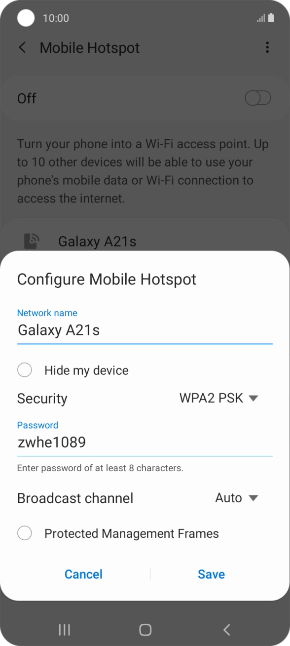 Press the field below 'Network name' and key in the required name.