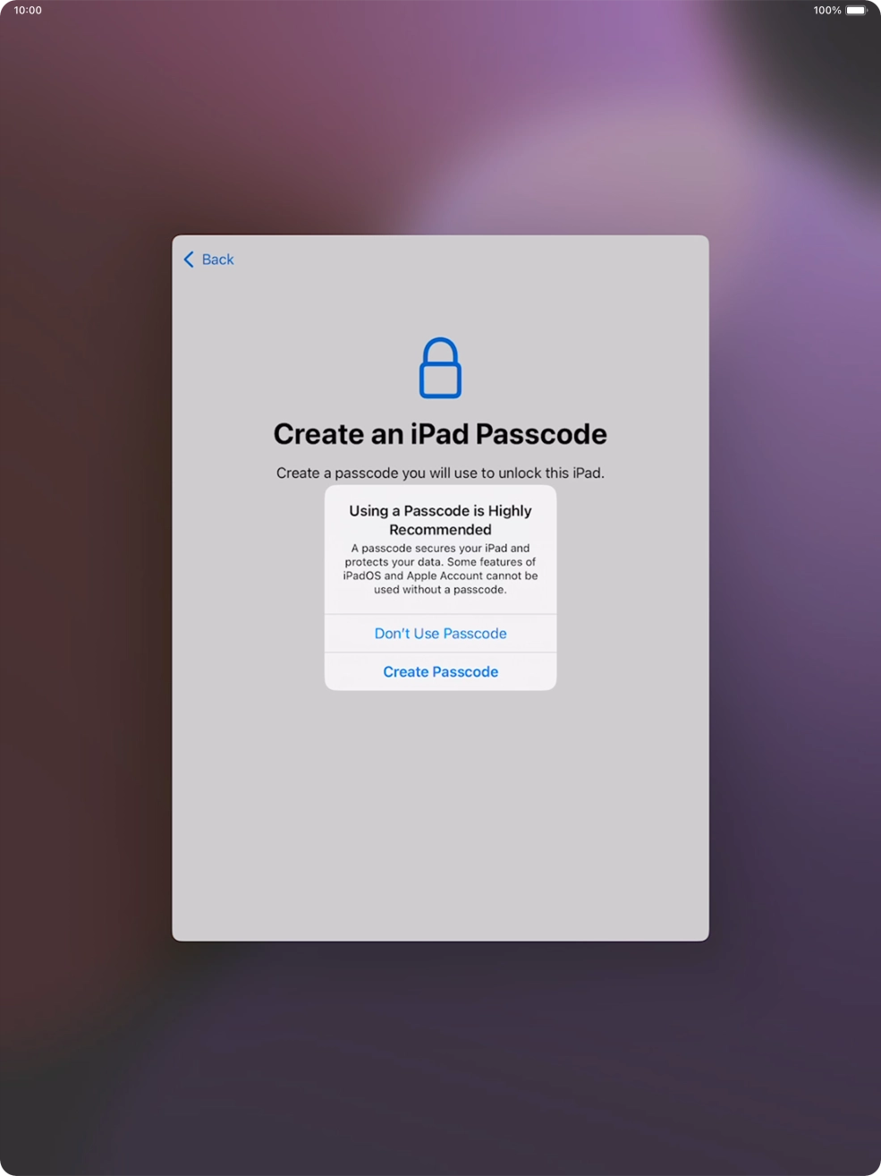 If you turn off the function, press Don't Use Passcode.