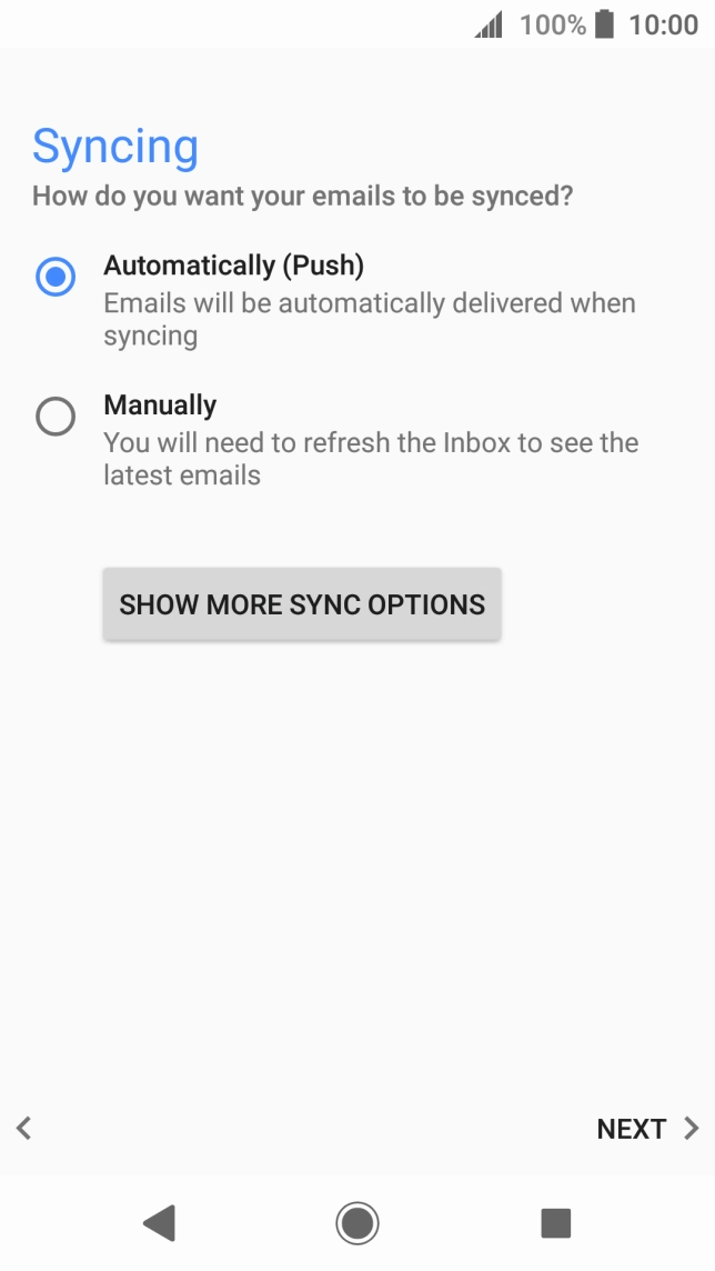 If this screen is displayed, you email account has been recognised and set up automatically. Follow the instructions on the screen to key in more information and finish setting up your phone.