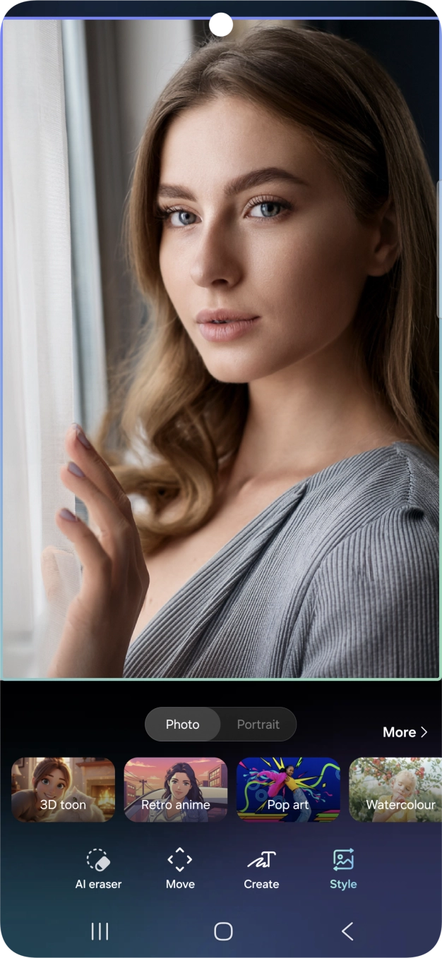 To change the style of your portrait photos, press Style and follow the instructions on the screen to use the function. To change the style of your portrait photos, press Style and follow the instructions on the screen to use the function.