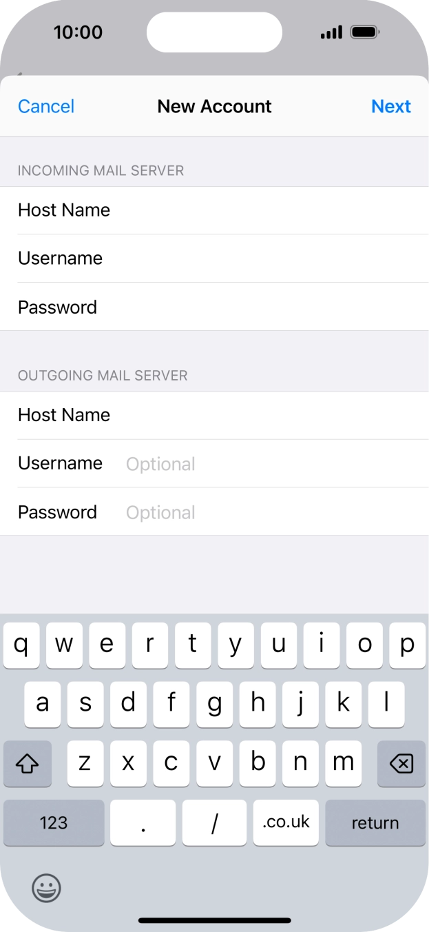 Press Username and key in the username for your email account. Press Username and key in the username for your email account.
