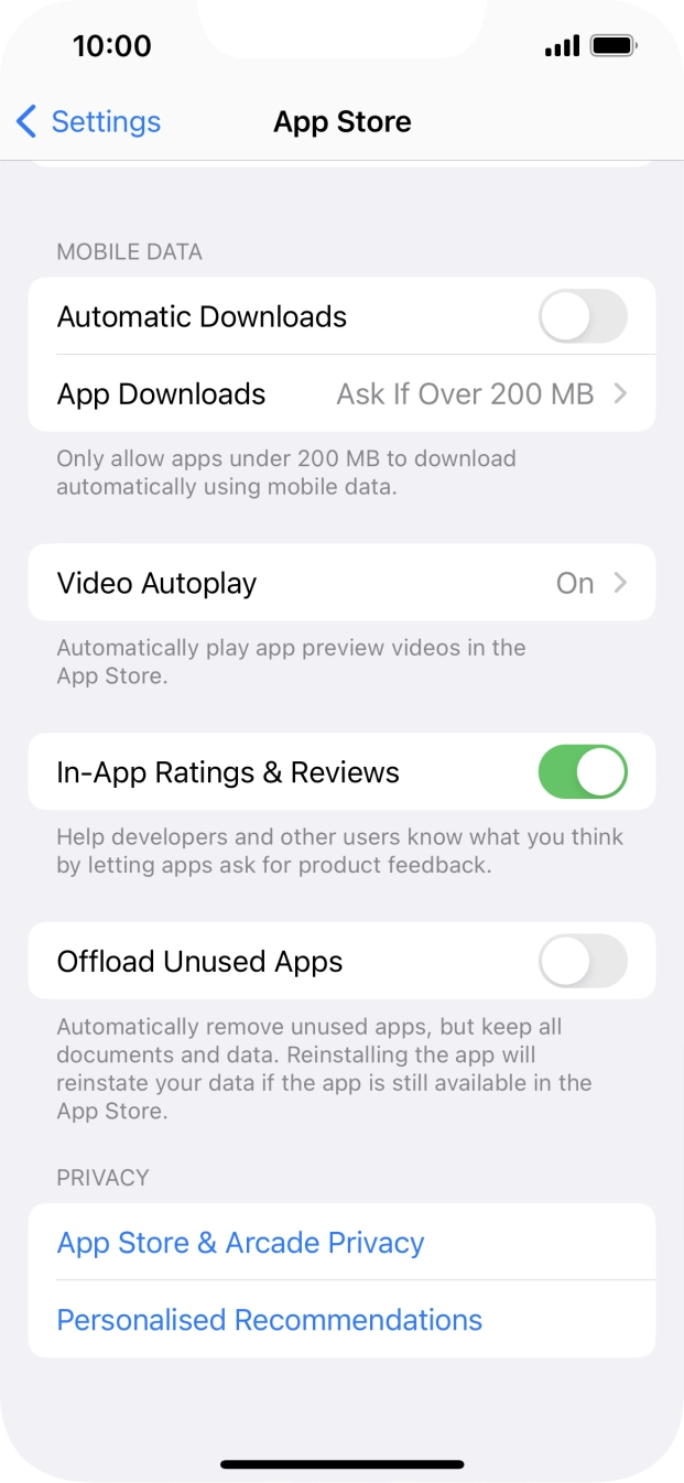 Press the indicator next to 'Offload Unused Apps' to turn the function on or off. Press the indicator next to 'Offload Unused Apps' to turn the function on or off.